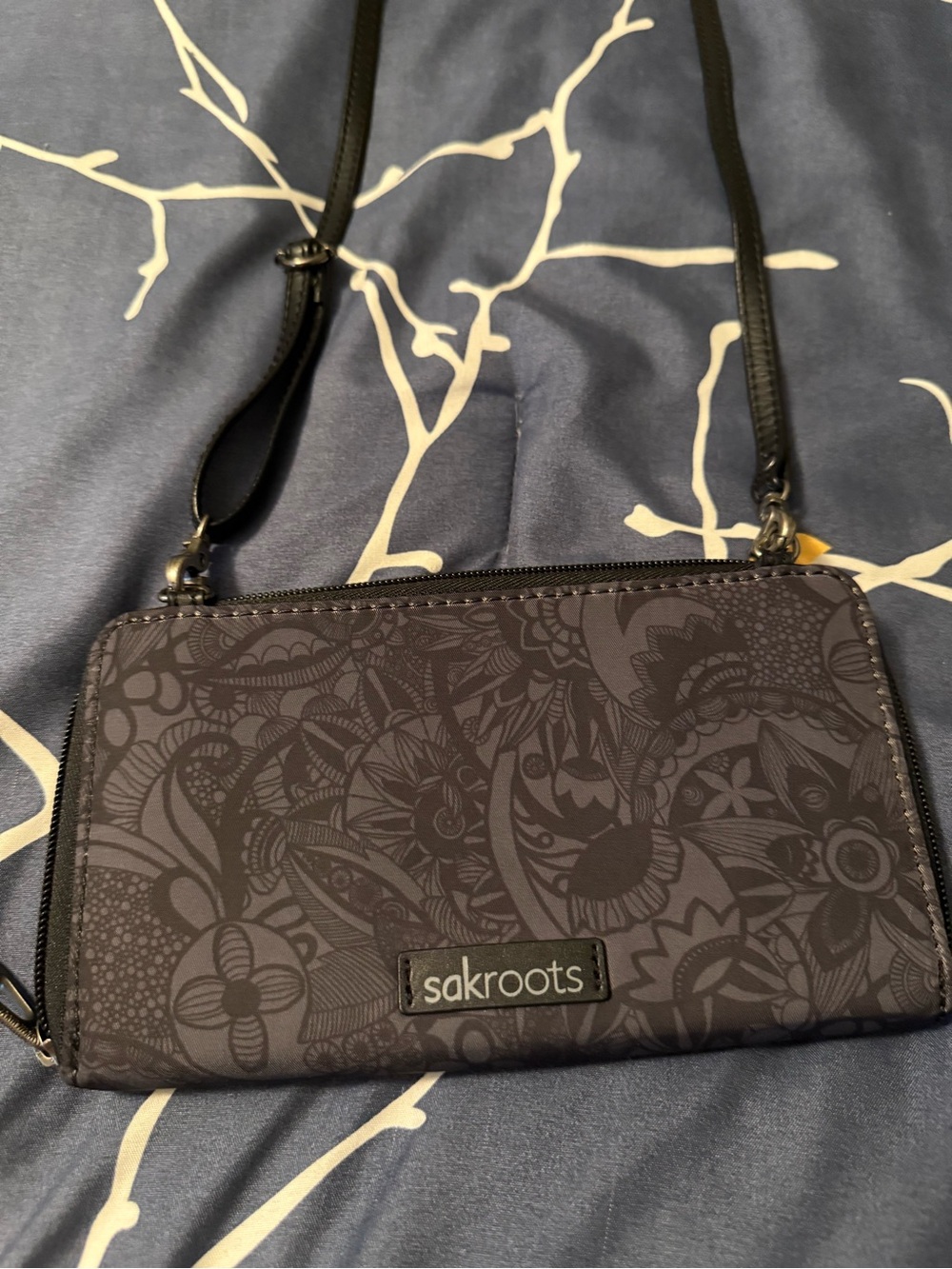 Sakroots Black Floral Crossbody Wallet Purse